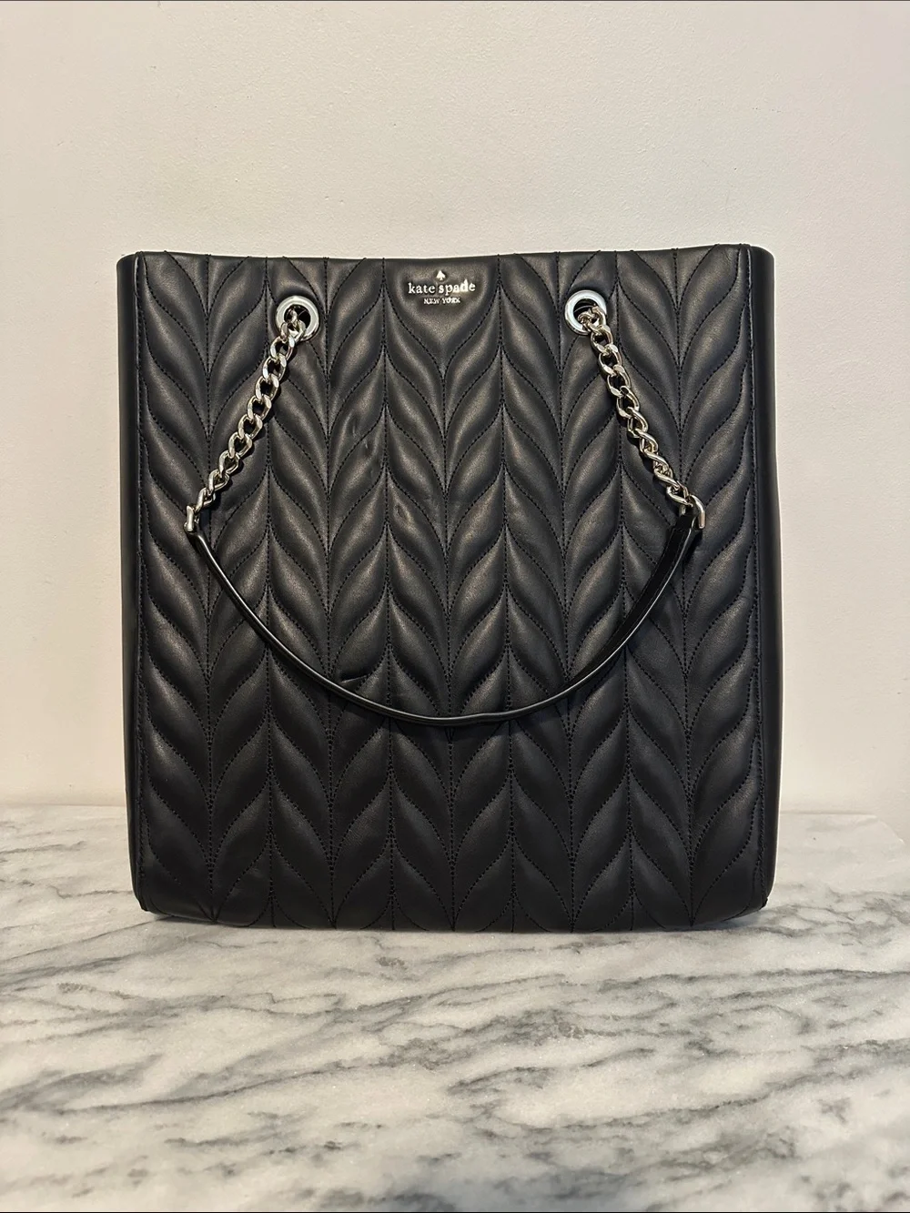 kate spade Black Briar lane Quilted Chevron Tote with Chain Handles NWOT
